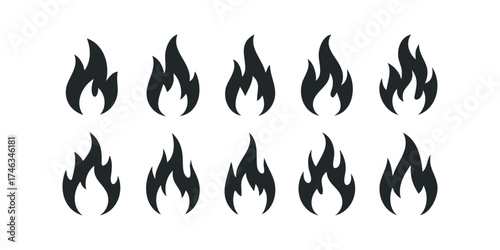 Set of ten flame icons