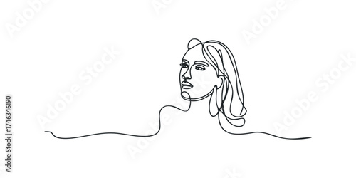 Single line drawing of a woman's face and shoulders