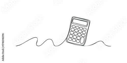 One line drawing of a calculator on a simple wavy line