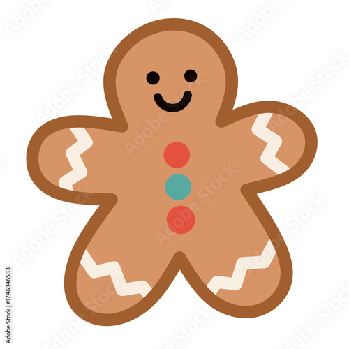 Gingerbread Cookie in Flat Cute Style for Christmas Decor