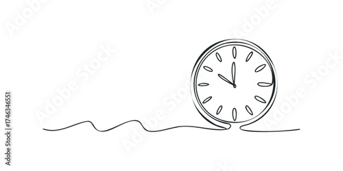 Minimalist clock drawing with abstract line and white background