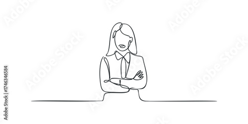 One line drawing of a confident woman with arms crossed
