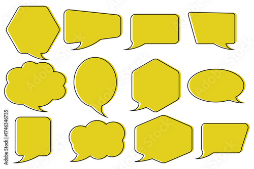 Chat bubble in yellow, quote background, Speech bubble, message box set. Talk baloon icons isolated. Chat speech bubble icons. Yellow chat box icon . Set of Chat Bubble Line Icons