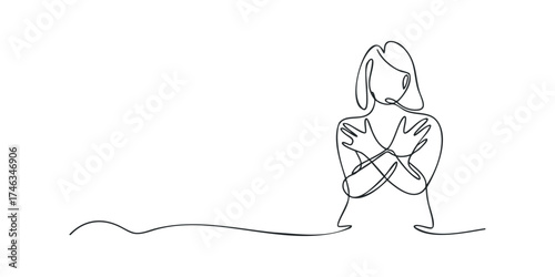 Abstract Line Drawing of Woman Hugging Herself