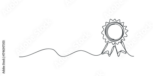 Continuous line drawing of a circular rosette award ribbon