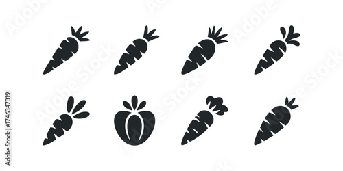 Group of stylized carrot icons and a pepper icon