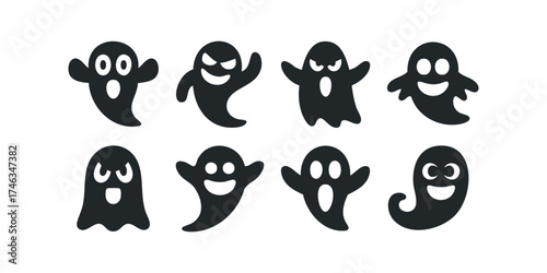 Group of Diverse Cartoon Ghost Silhouettes