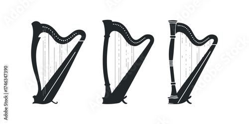 Three Silhouette Harps