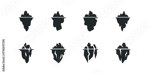 Eight Simple Iconographic Iceberg Silhouettes