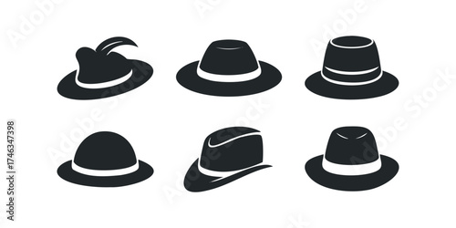 Collection of Black Hat Silhouettes in Various Styles