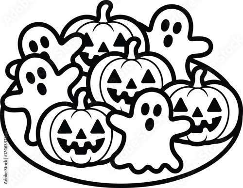 Vector art of halloween pumpkins and ghosts.