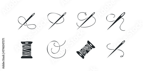 Needle and Thread Icons with Spools