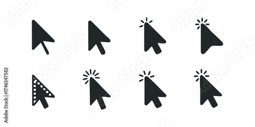 Set of eight cursor pointers with varied active click effects