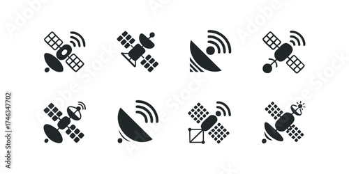Space communication satellite icon collection