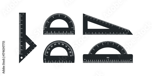 Set of measuring tools for geometry and drafting