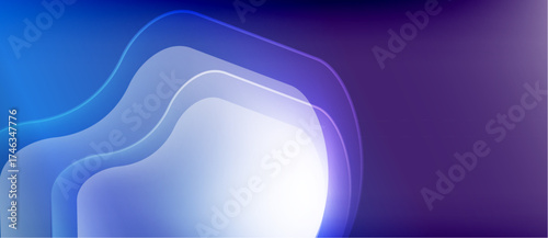 Abstract flowing layers, blue purple gradients. Bright center radiates outward, smooth transitions create depth. Minimalist design.