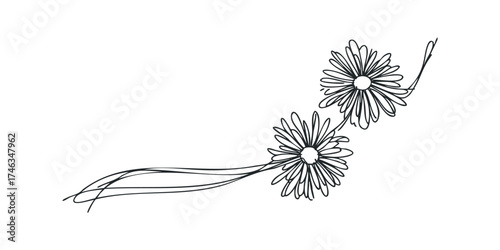 Simple hand drawn flower line art with flowing stems