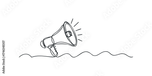 Single Line Drawing of a Megaphone Emitting Sound Waves