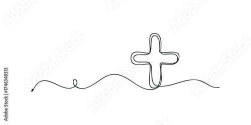Simple cross symbol in continuous line drawing