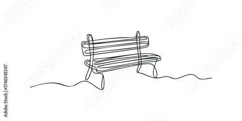 Single Line Drawing of Park Bench in Snowy Landscape