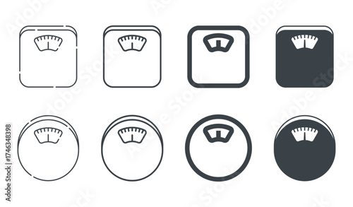 Weigh scale flat icons set in different graphic styles