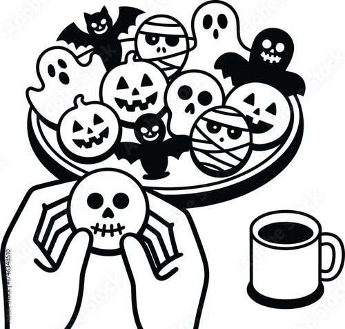Vector art of hands holding halloween cookie.