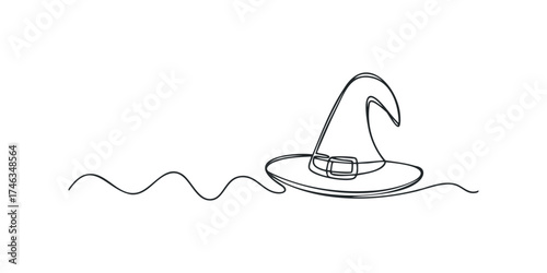Single Line Drawing of a Pointed Witch Hat with Belt Buckle