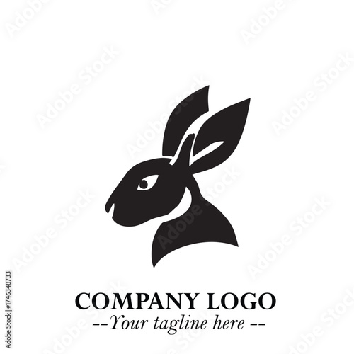 Head of Bunny Logo Symbol Black on White Background in Cute Minimalist Vector Design for Modern Branding