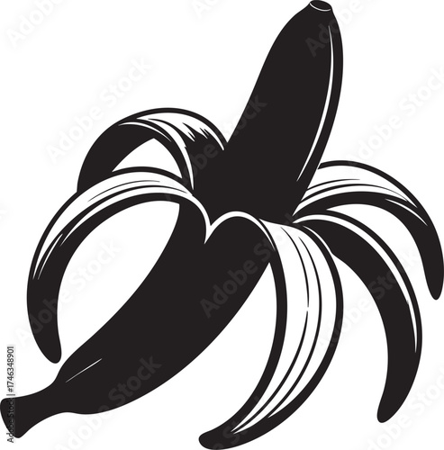 Banana Skin Silhouette | Black Vector Illustration Artwork