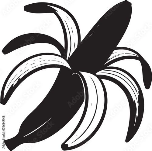 Banana Skin Silhouette | Black Vector Illustration Artwork