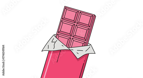 A delicious pink chocolate bar with a silver wrapper is shown in this image.