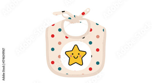 Cute cartoon star baby bib with polka dots and ties.