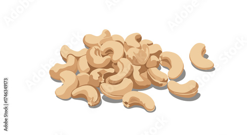 A pile of raw cashew nuts on a white background.