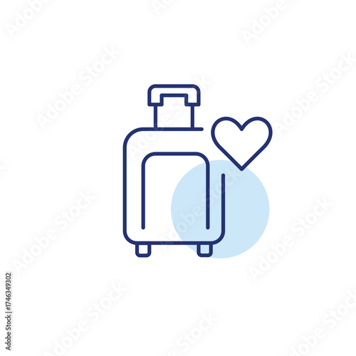 Wheeler suitcase and heart. Trusted air experience. Pixel perfect, editable stroke vector icon