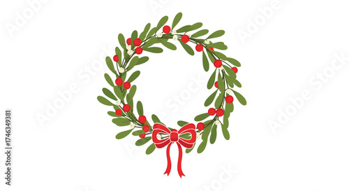 A beautifully decorated Christmas wreath with red berries and a festive bow is a classic symbol of holiday cheer and seasonal greetings.