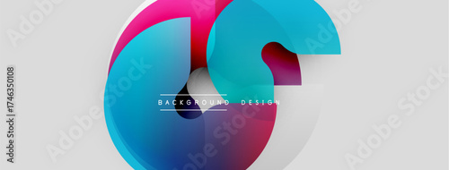 Abstract colorful overlapping circles create dynamic modern background. Gradient shades blend, forming visually appealing composition.