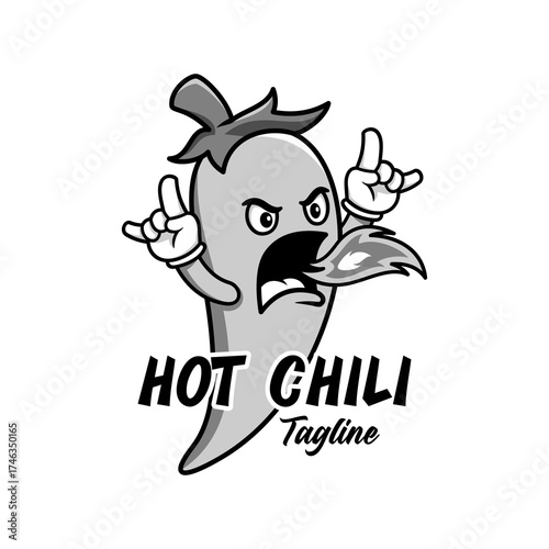 Hot chili art logo vector design monochrome