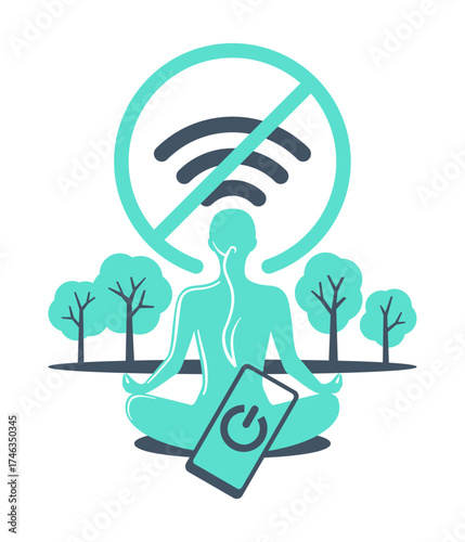 Digital Detox Concept - person meditating with her phone off