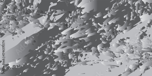 Abstract grayscale pattern with fragmented textured shapes exhibiting a dynamic chaotic composition of varying shades and sizes.