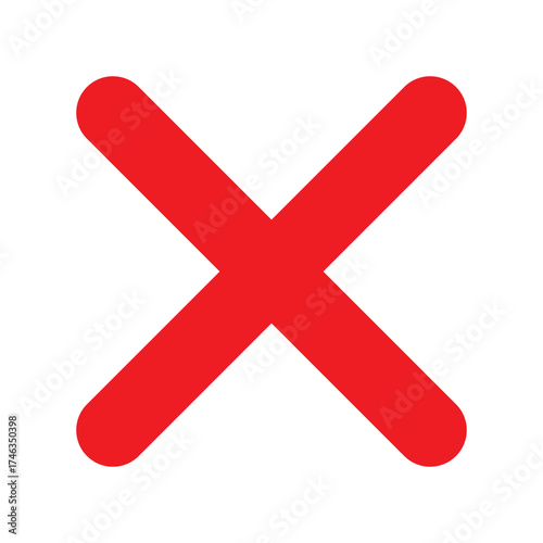 Bold red "X" symbol on clean white background. Rounded edges convey a soft yet clear message of error, cancellation, or wrong answer. Ideal for UI, signage, or educational design.