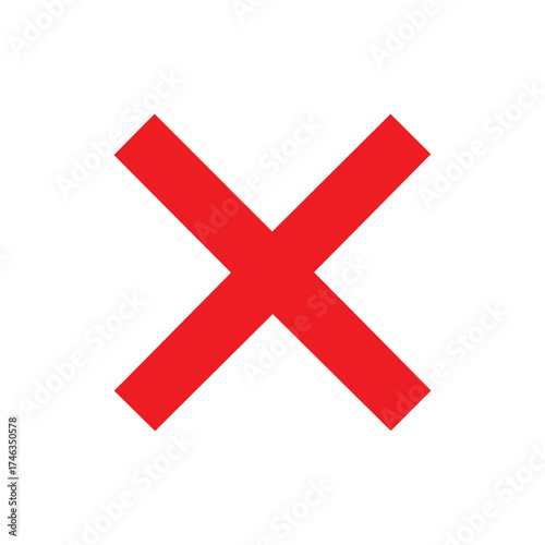 Bold red "X" icon on a white background, symbolizing error, mistake, rejection, or cancel. Minimalist, modern design perfect for digital alerts, web graphics, notifications, and stock image uses.