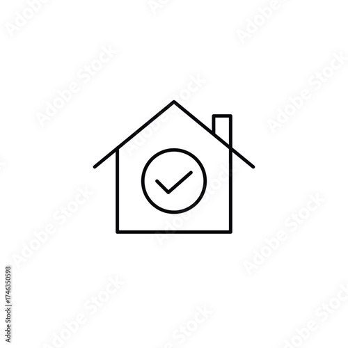 Checkmark in house. Verified property, trusted real estate. Pixel perfect, editable stroke vector icon