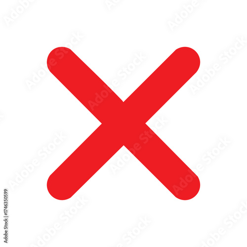 Bold red "X" symbol on clean white background. Rounded edges convey a soft yet clear message of error, cancellation, or wrong answer. Ideal for UI, signage, or educational design.
