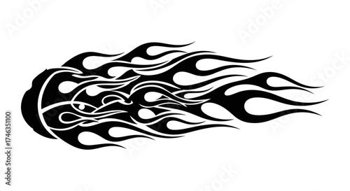 Black basketball graphic with stylized flames trailing behind it, symbolizing speed and power.