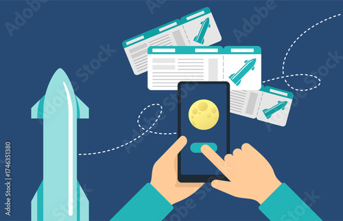 Space tourism and rocket flight booking concept