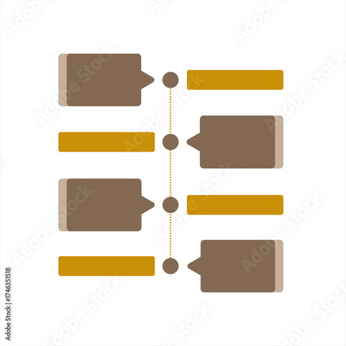 Infographic with split rectangular boxes connected by dotted lines, ideal for data comparison or process mapping.
