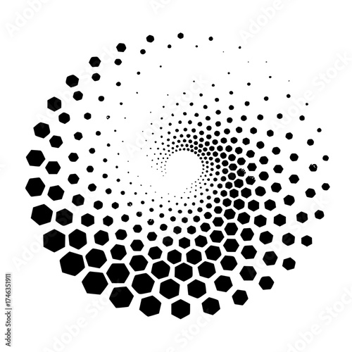 Minimalist abstract halftone hexagon spiral vector illustration for graphic design and digital artwork projects usage vacter Vacter