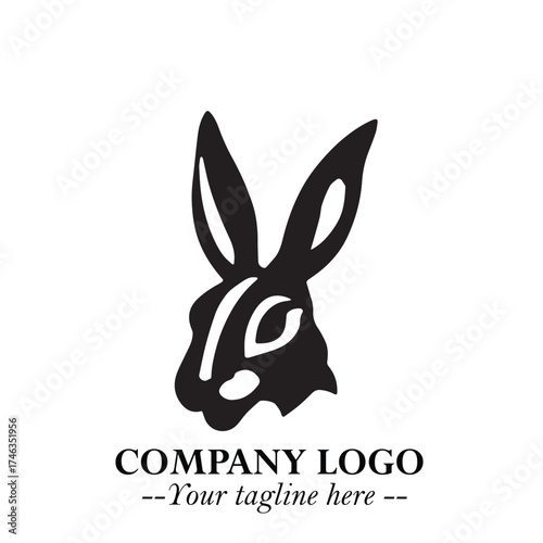 Head of Bunny Logo Symbol Black on White Background in Cute Minimalist Vector Design for Modern Branding