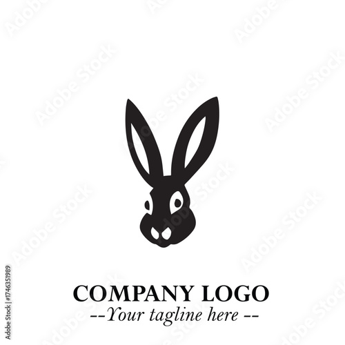 Head of Bunny Logo Symbol Black on White Background in Cute Minimalist Vector Design for Modern Branding