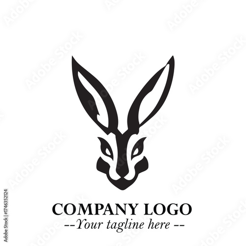 Head of Bunny Logo Symbol Black on White Background in Cute Minimalist Vector Design for Modern Branding